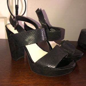 Faux snake skin & Suede wedge platform heels